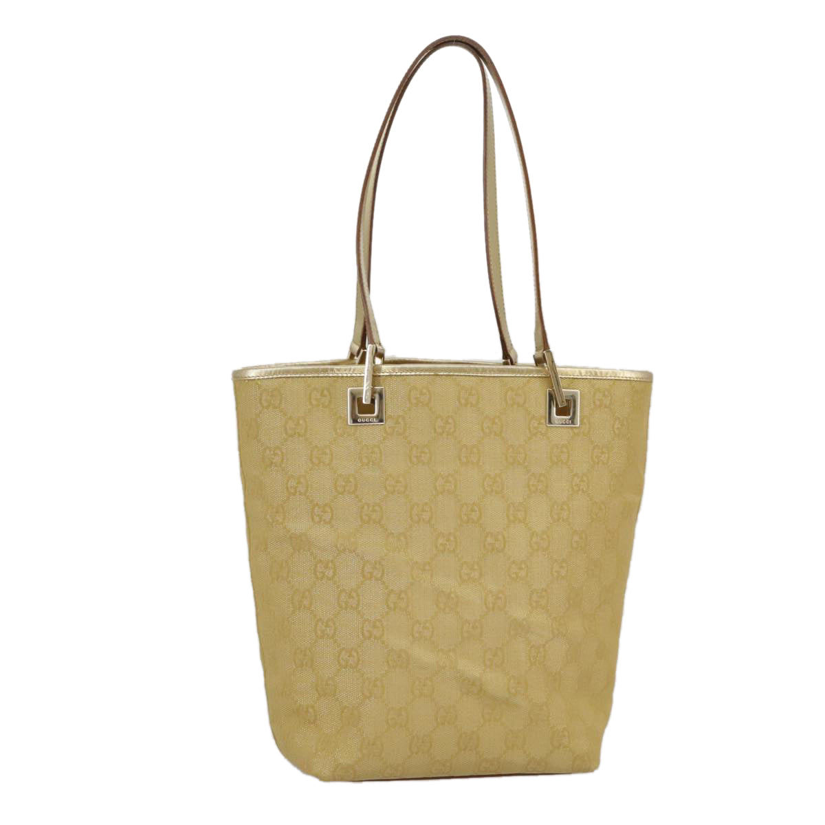 GUCCI GG Canvas Tote Bag Gold Tone Gold 002 1099 Auth 98426