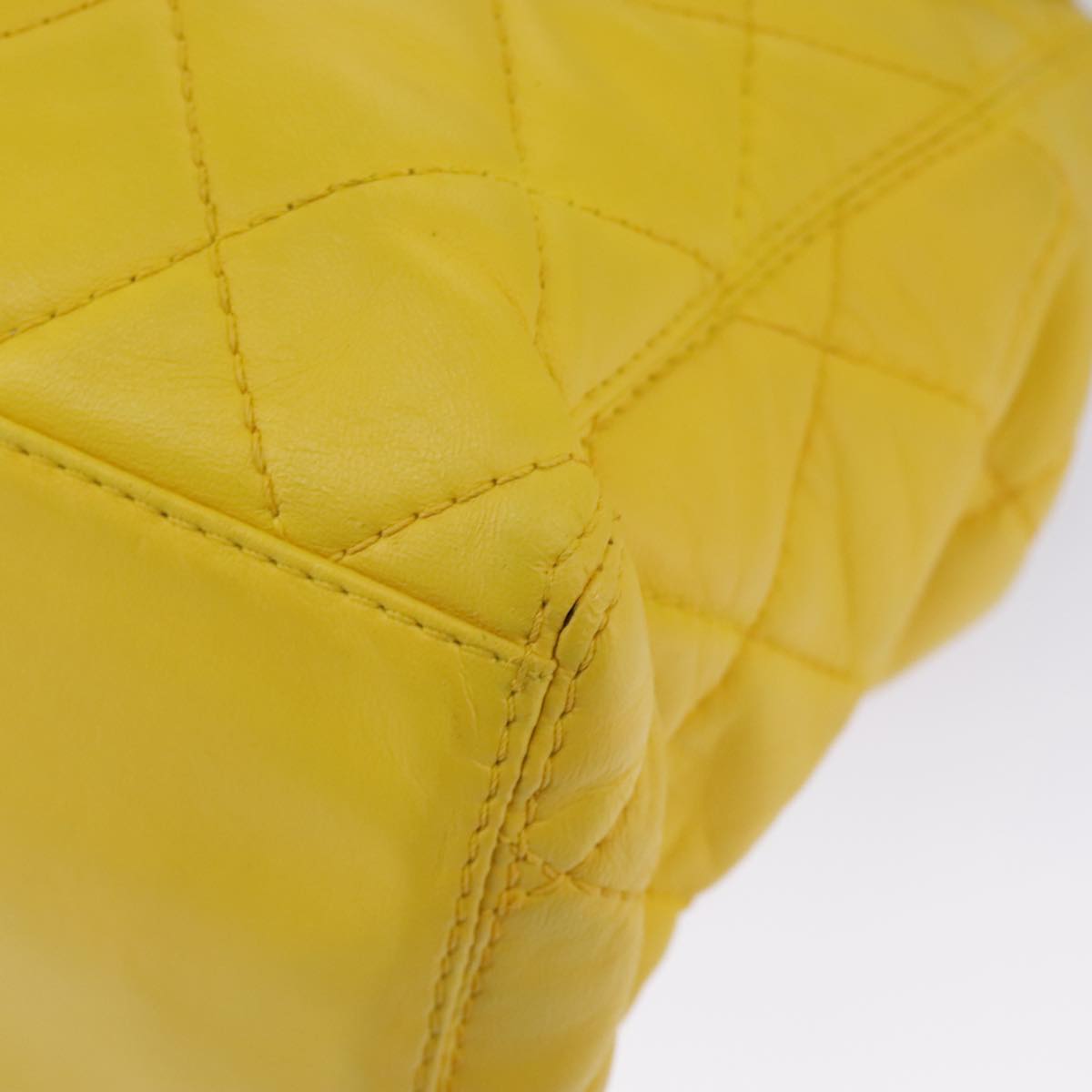 CHANEL Matelasse Hand Bag Lamb Skin Yellow CC Auth 98431