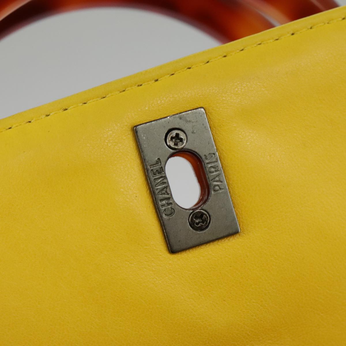 CHANEL Matelasse Hand Bag Lamb Skin Yellow CC Auth 98431