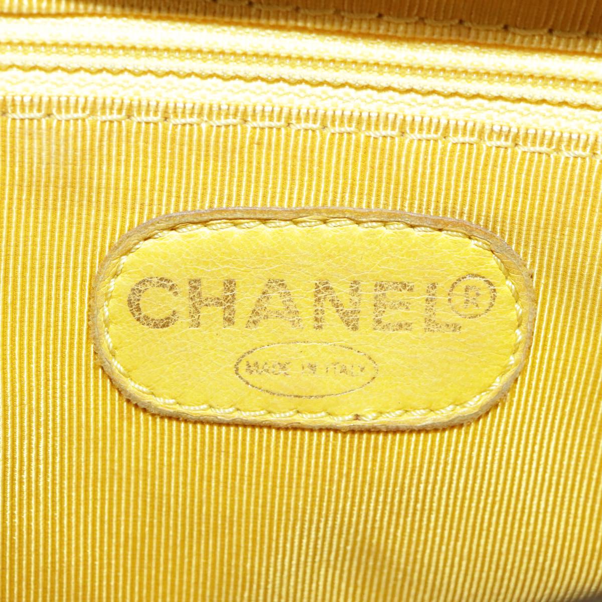 CHANEL Matelasse Hand Bag Lamb Skin Yellow CC Auth 98431