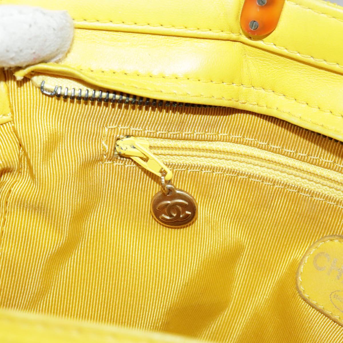 CHANEL Matelasse Hand Bag Lamb Skin Yellow CC Auth 98431