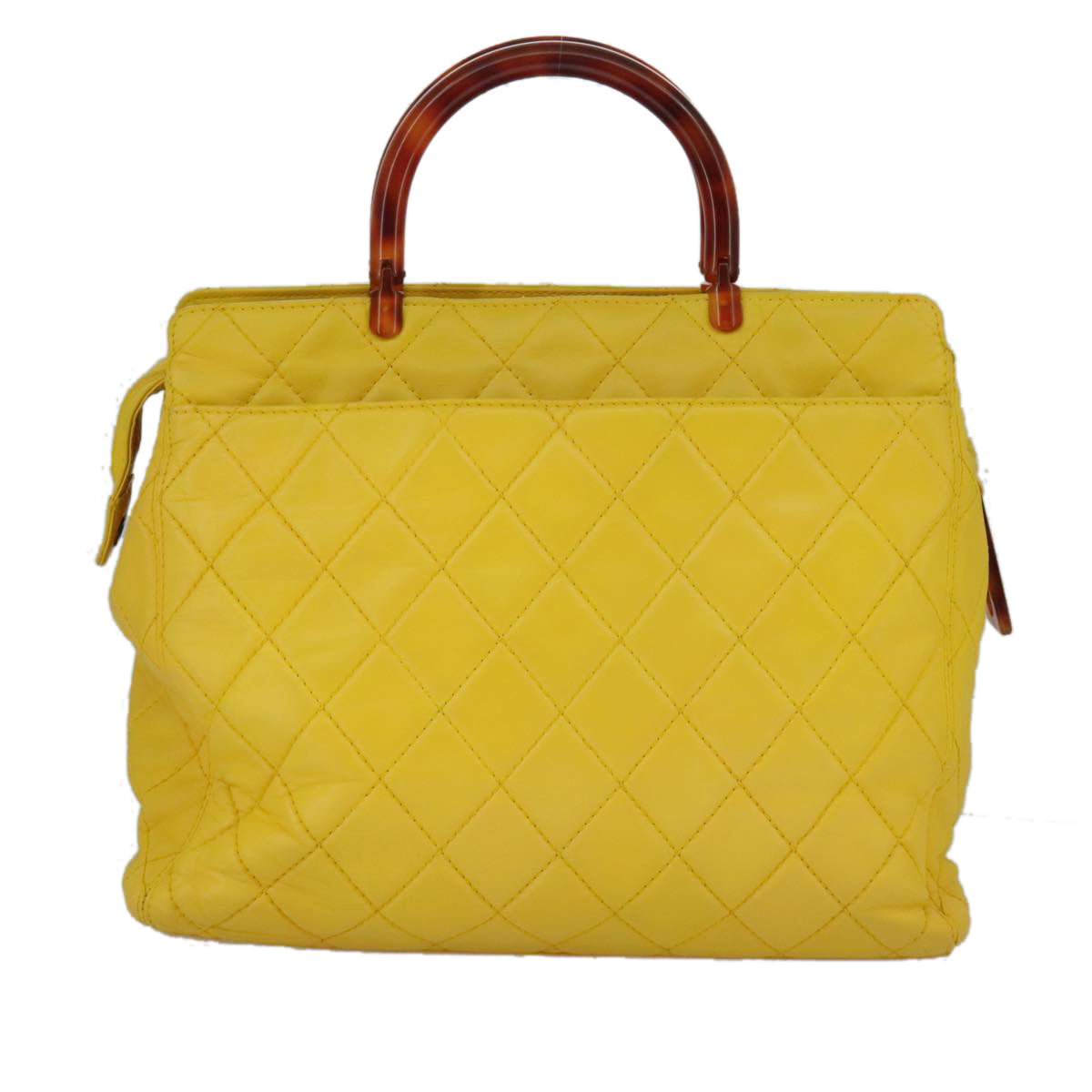 CHANEL Matelasse Hand Bag Lamb Skin Yellow CC Auth 98431