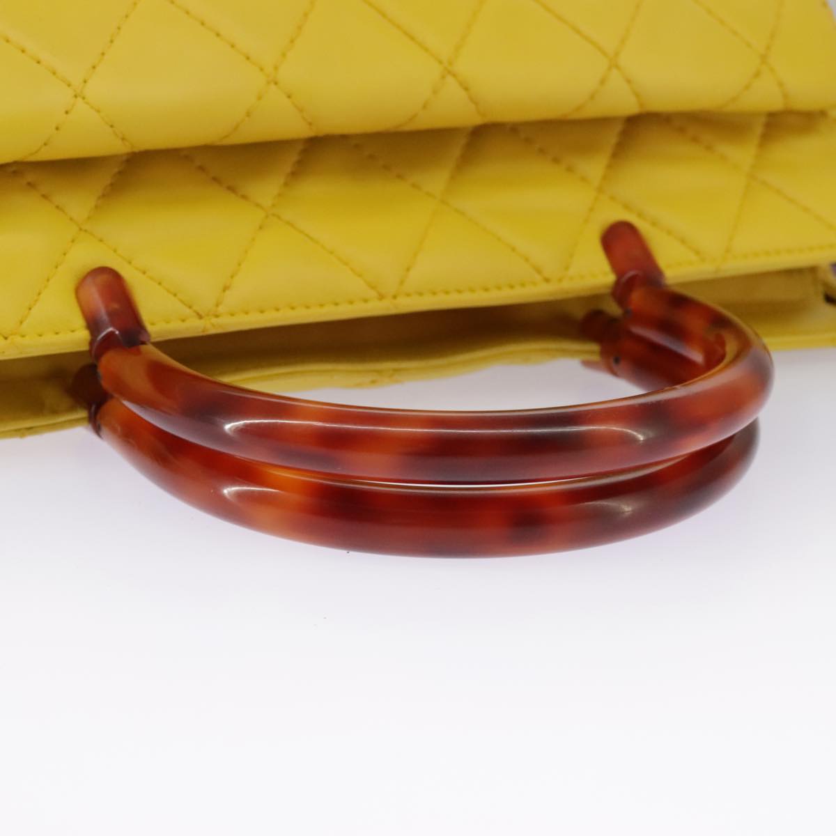 CHANEL Matelasse Hand Bag Lamb Skin Yellow CC Auth 98431