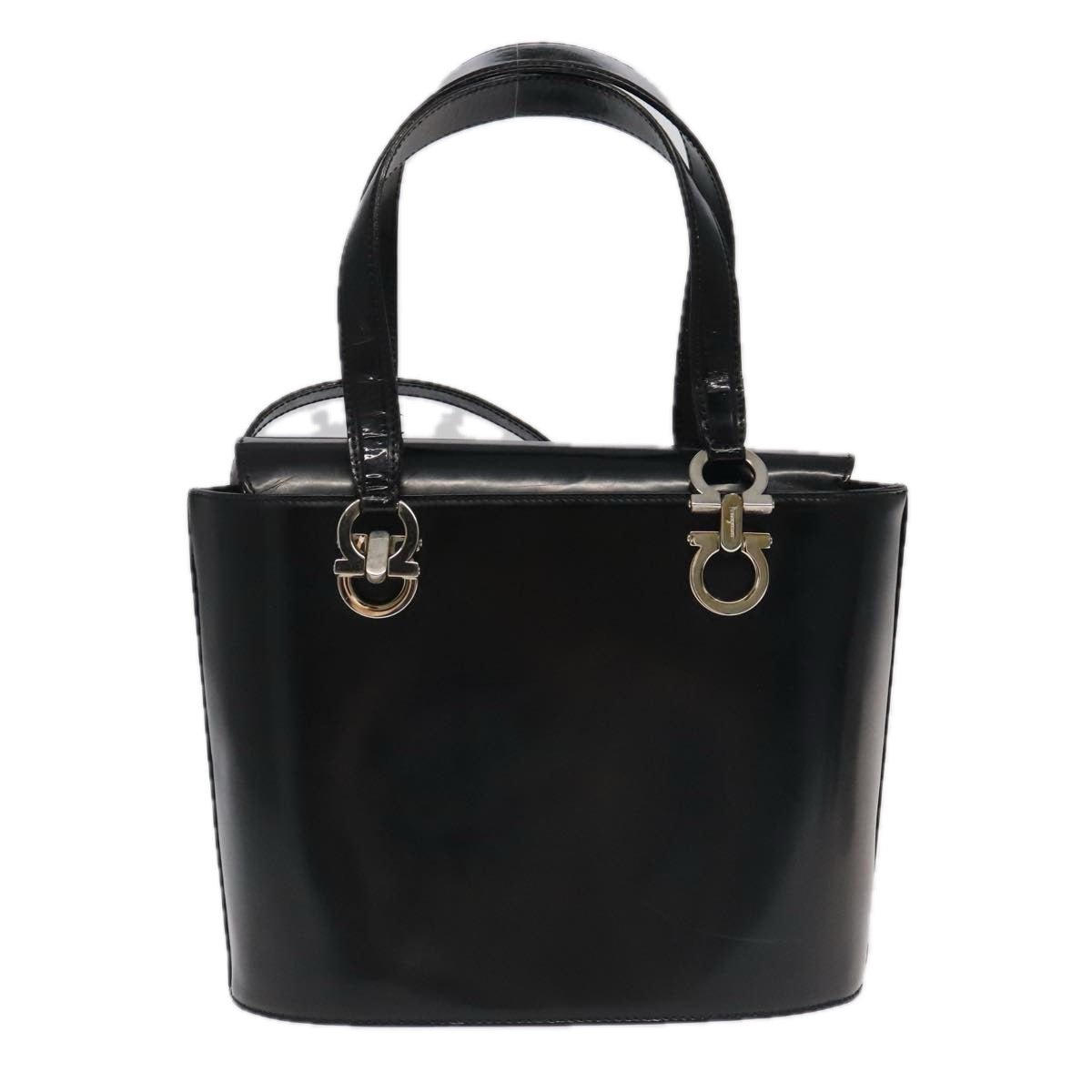 Salvatore Ferragamo Gancini Hand Bag Leather 2way Black Silver Auth 98436