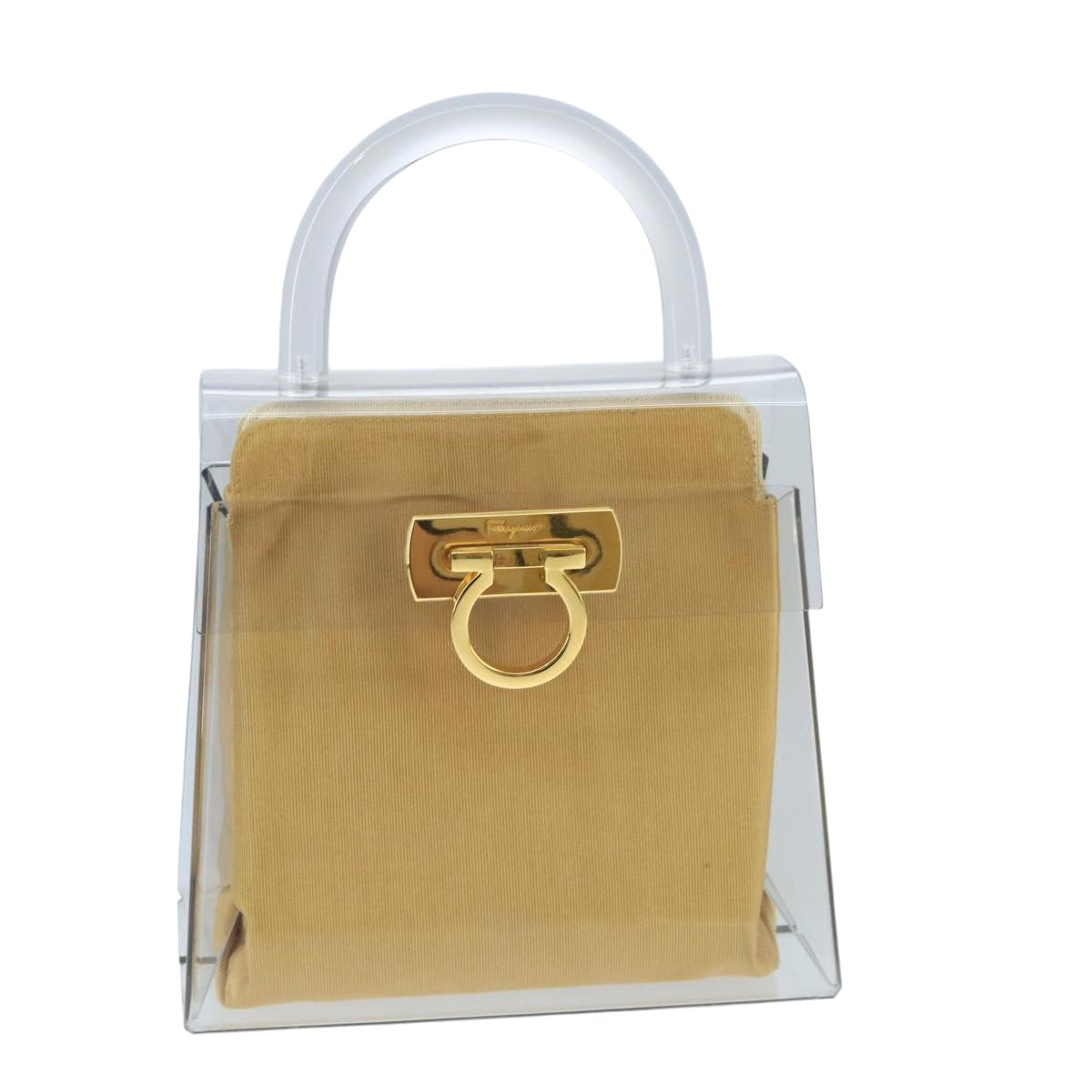 Salvatore Ferragamo Gancini Hand Bag plastic Clear Gold Auth 98437A