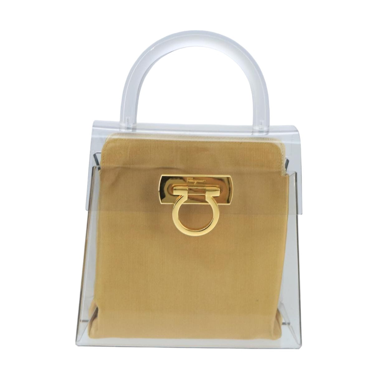 Salvatore Ferragamo Gancini Hand Bag plastic Clear Gold Auth 98437A