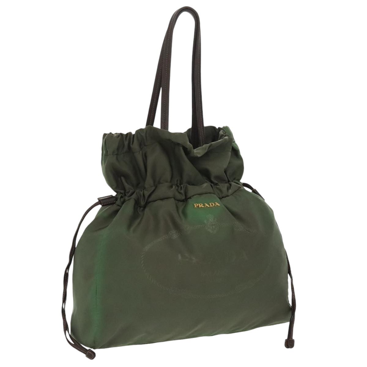 PRADA Tote Bag Nylon Green Gold Auth 98443