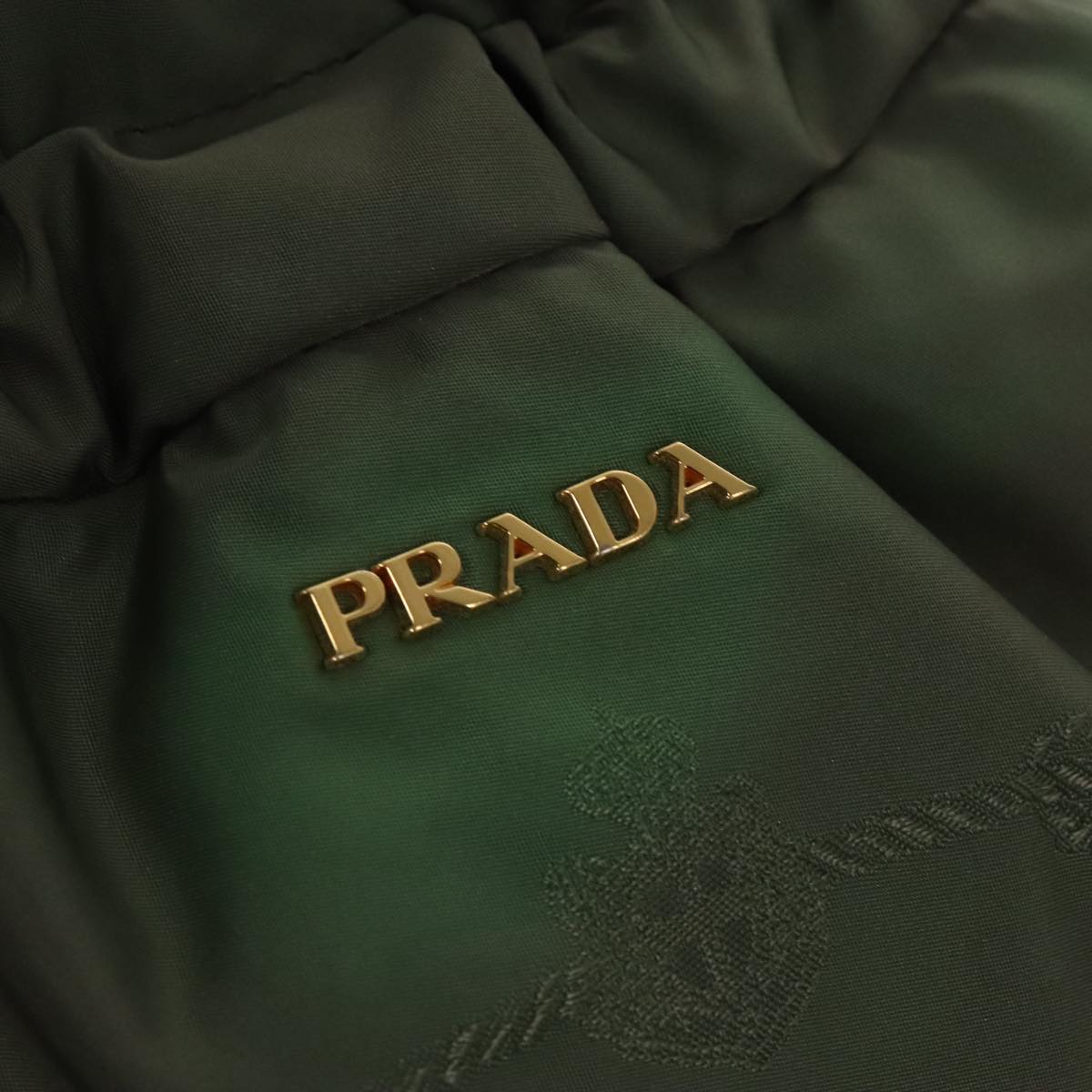 PRADA Tote Bag Nylon Green Gold Auth 98443