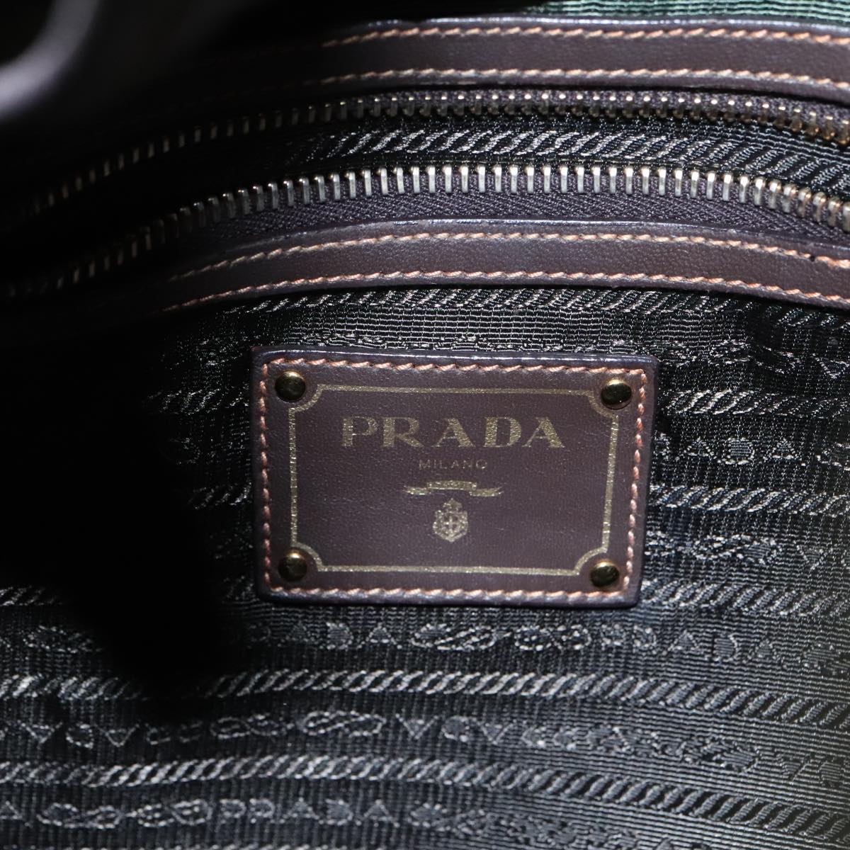 PRADA Tote Bag Nylon Green Gold Auth 98443