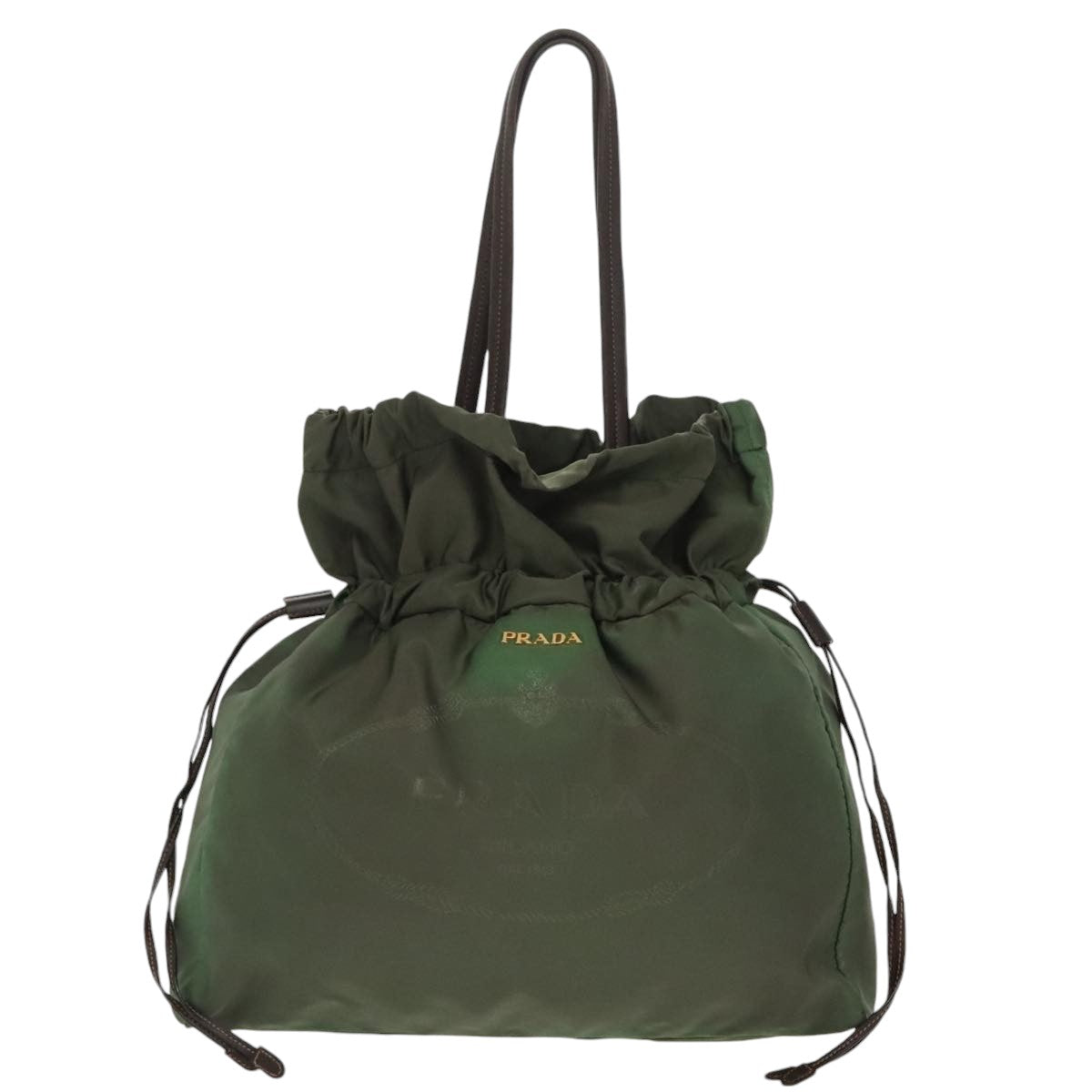 PRADA Tote Bag Nylon Green Gold Auth 98443