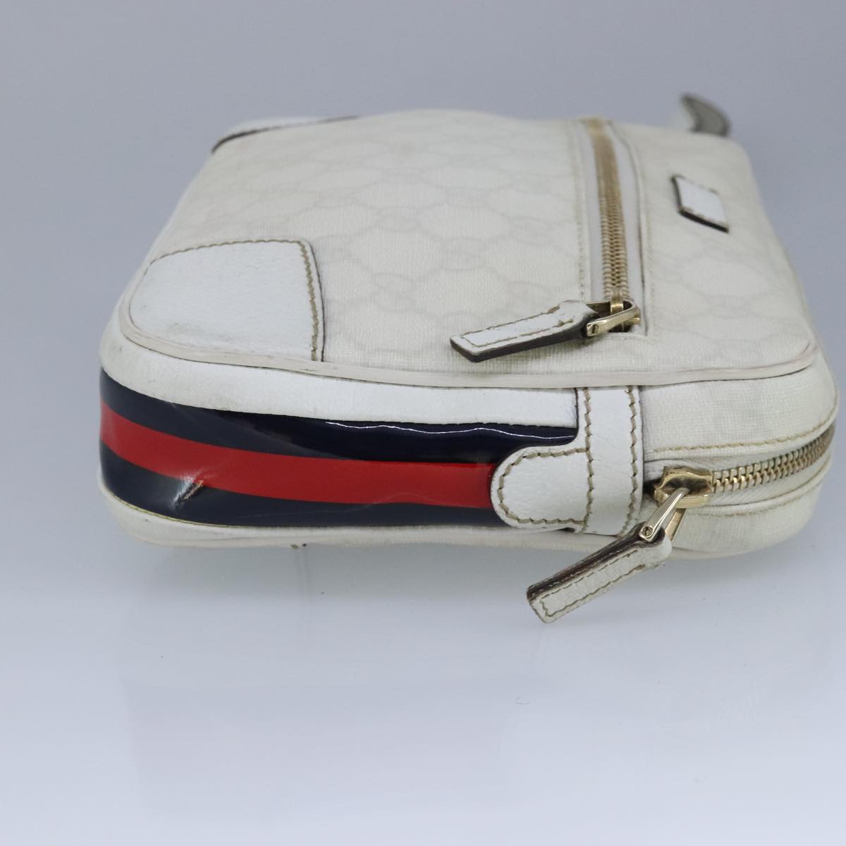 GUCCI Sherry Line Clutch Bag PVC Leather White Gold Red 152599 Auth 98453