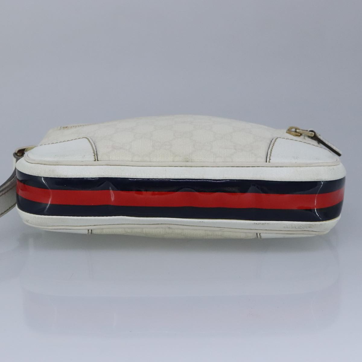 GUCCI Sherry Line Clutch Bag PVC Leather White Gold Red 152599 Auth 98453