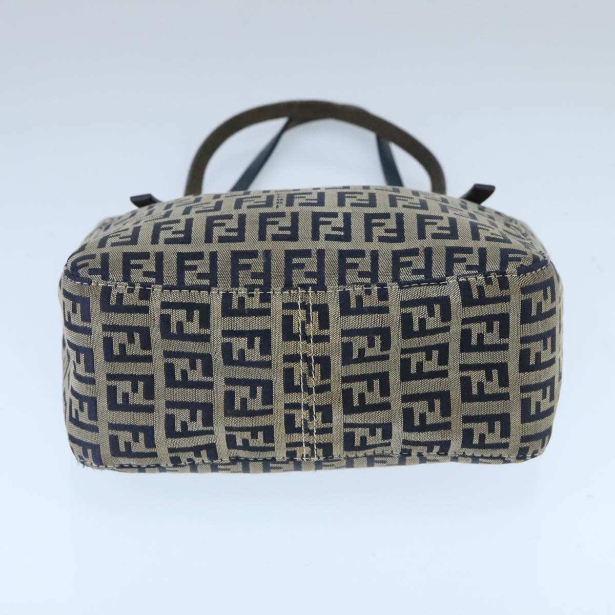 FENDI Zucchino Canvas Hand Bag Navy Silver Auth 98465