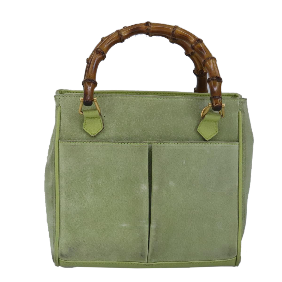 GUCCI Bamboo Hand Bag Suede 2way Gold Light green 000 122 0316 Auth 98469 - 0