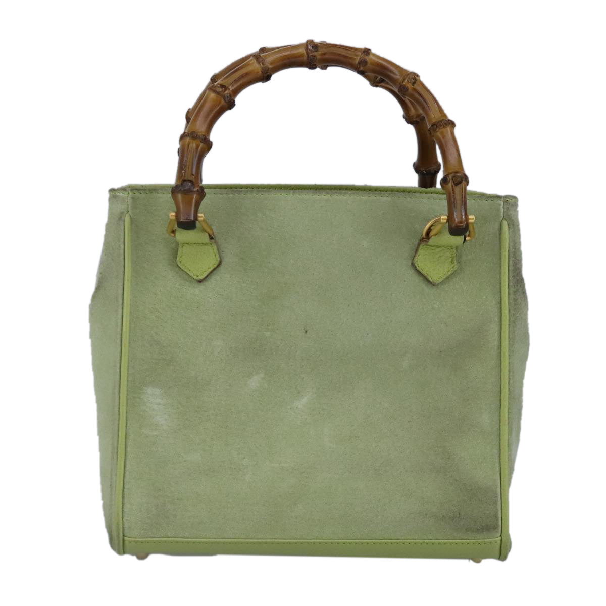 GUCCI Bamboo Hand Bag Suede 2way Gold Light green 000 122 0316 Auth 98469