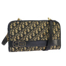 Christian Dior Trotter Canvas Shoulder Bag Navy Gold Auth 98475-1