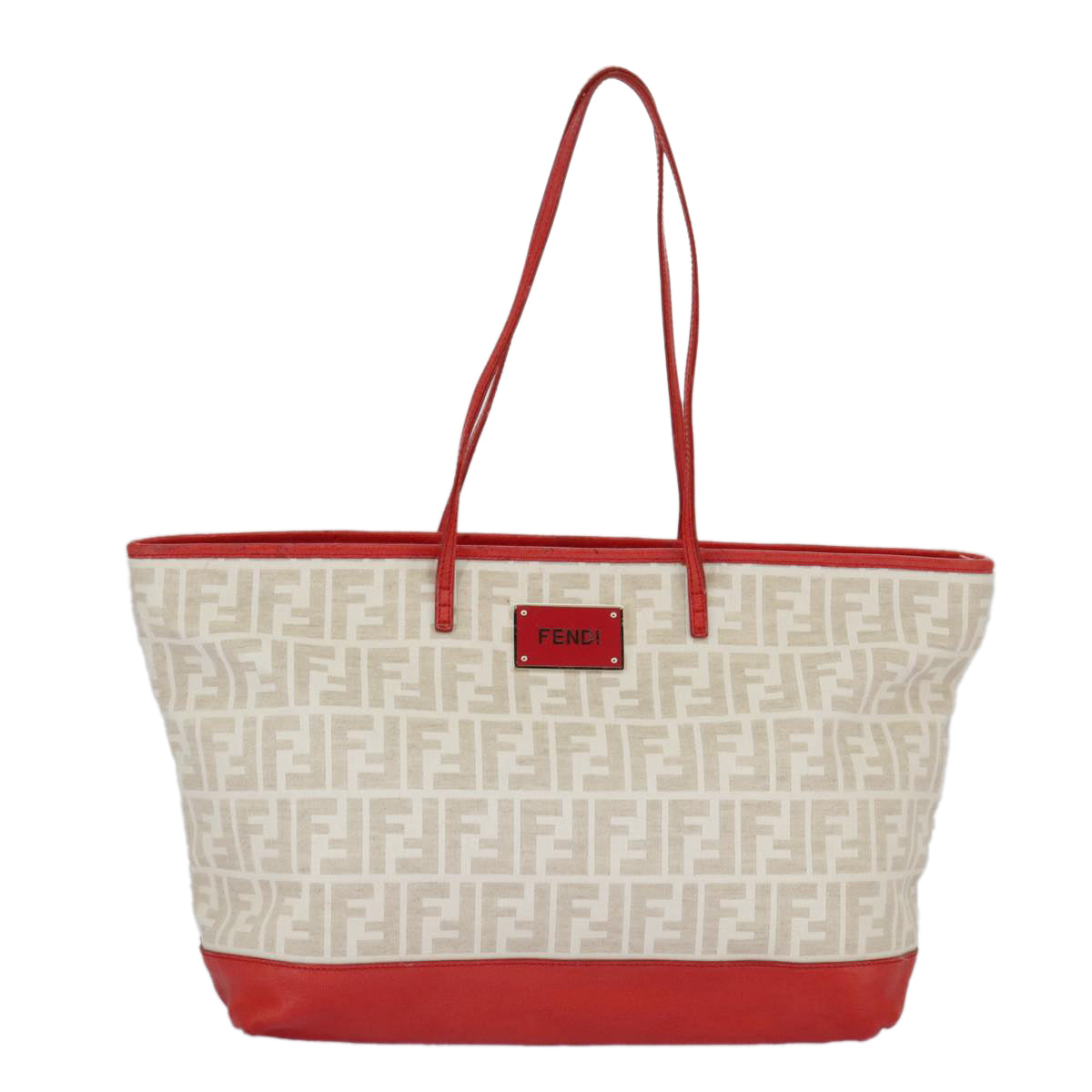 FENDI Zucca Canvas Tote Bag White Red Auth 98476 - 0