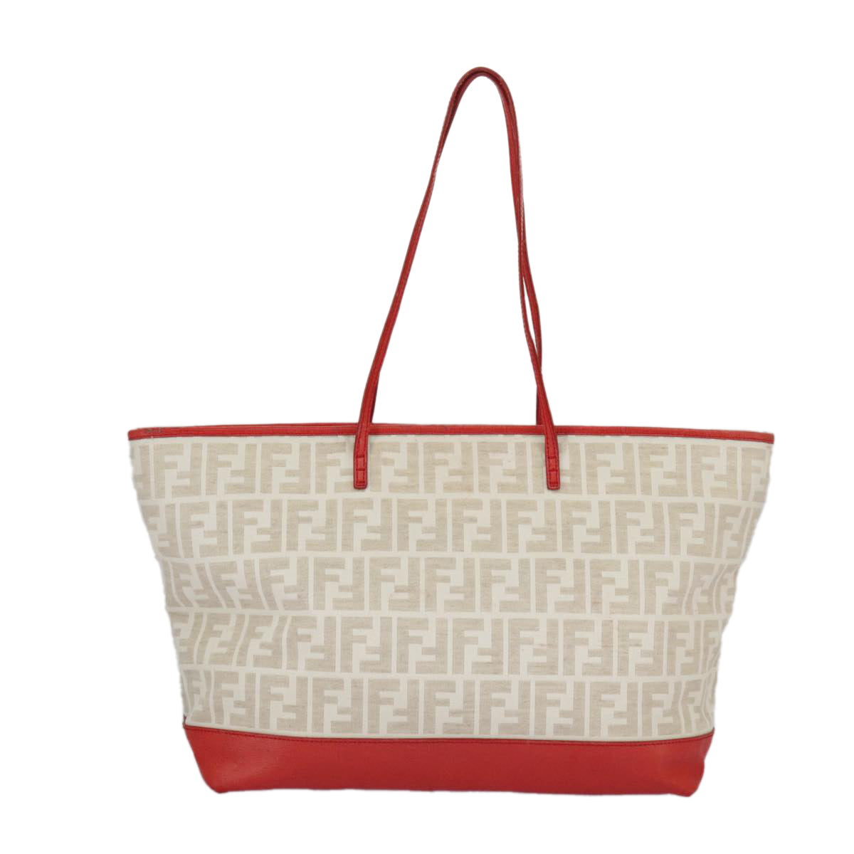 FENDI Zucca Canvas Tote Bag White Red Auth 98476