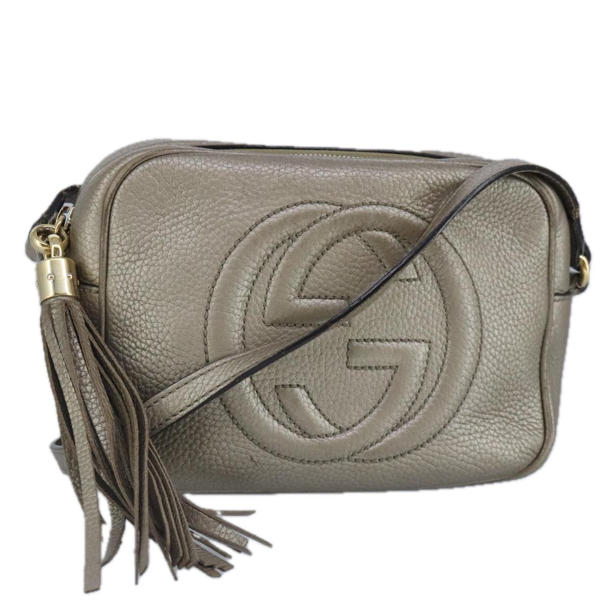 GUCCI Soho Shoulder Bag Leather Beige Gold 808364 Auth 98480