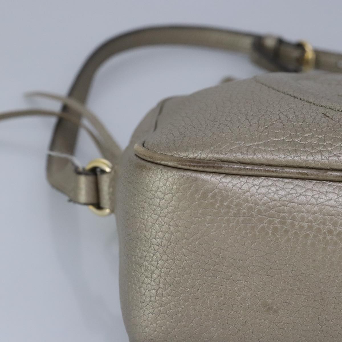 GUCCI Soho Shoulder Bag Leather Beige Gold 808364 Auth 98480