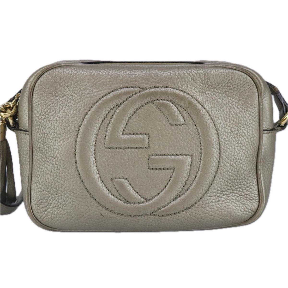 GUCCI Soho Shoulder Bag Leather Beige Gold 808364 Auth 98480