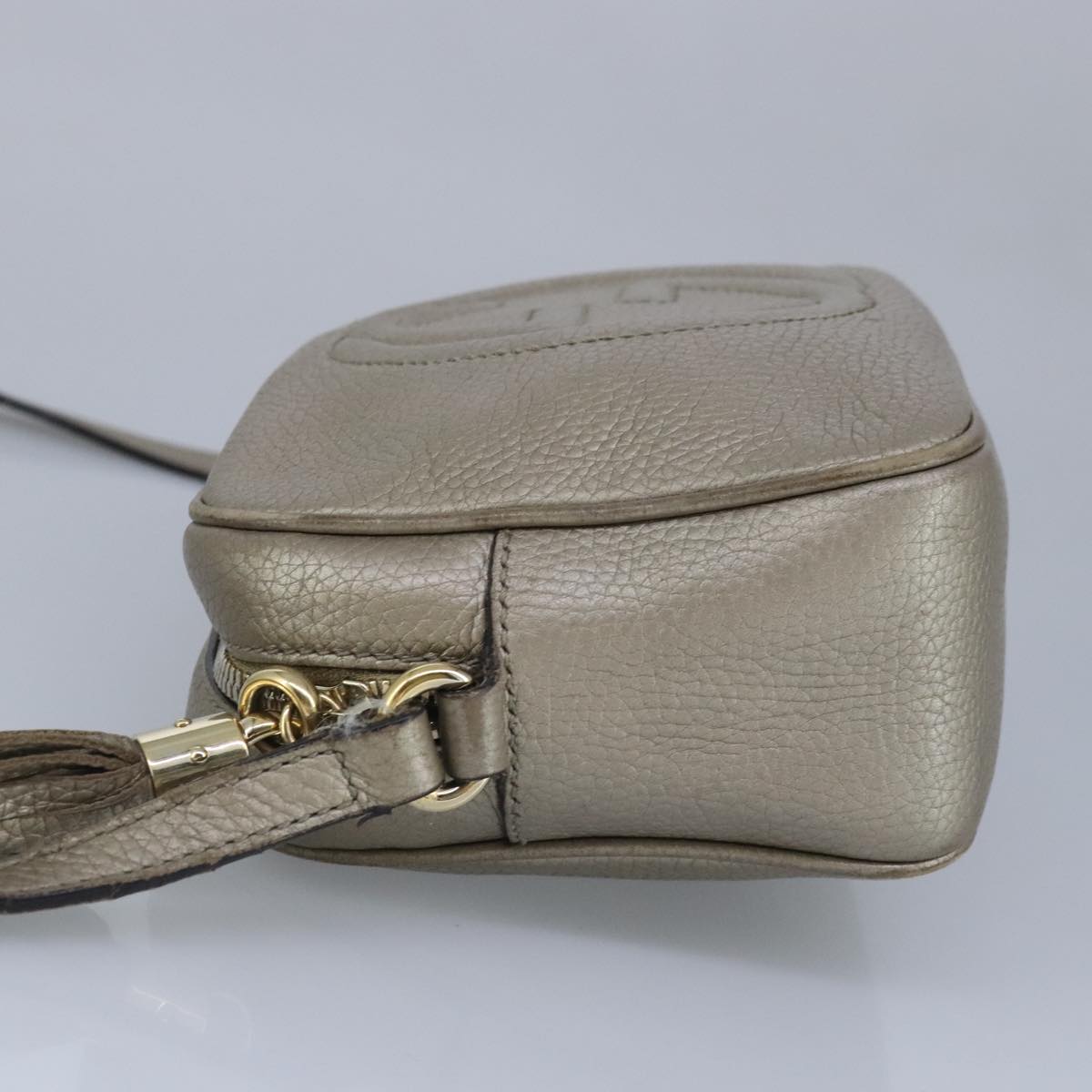 GUCCI Soho Shoulder Bag Leather Beige Gold 808364 Auth 98480