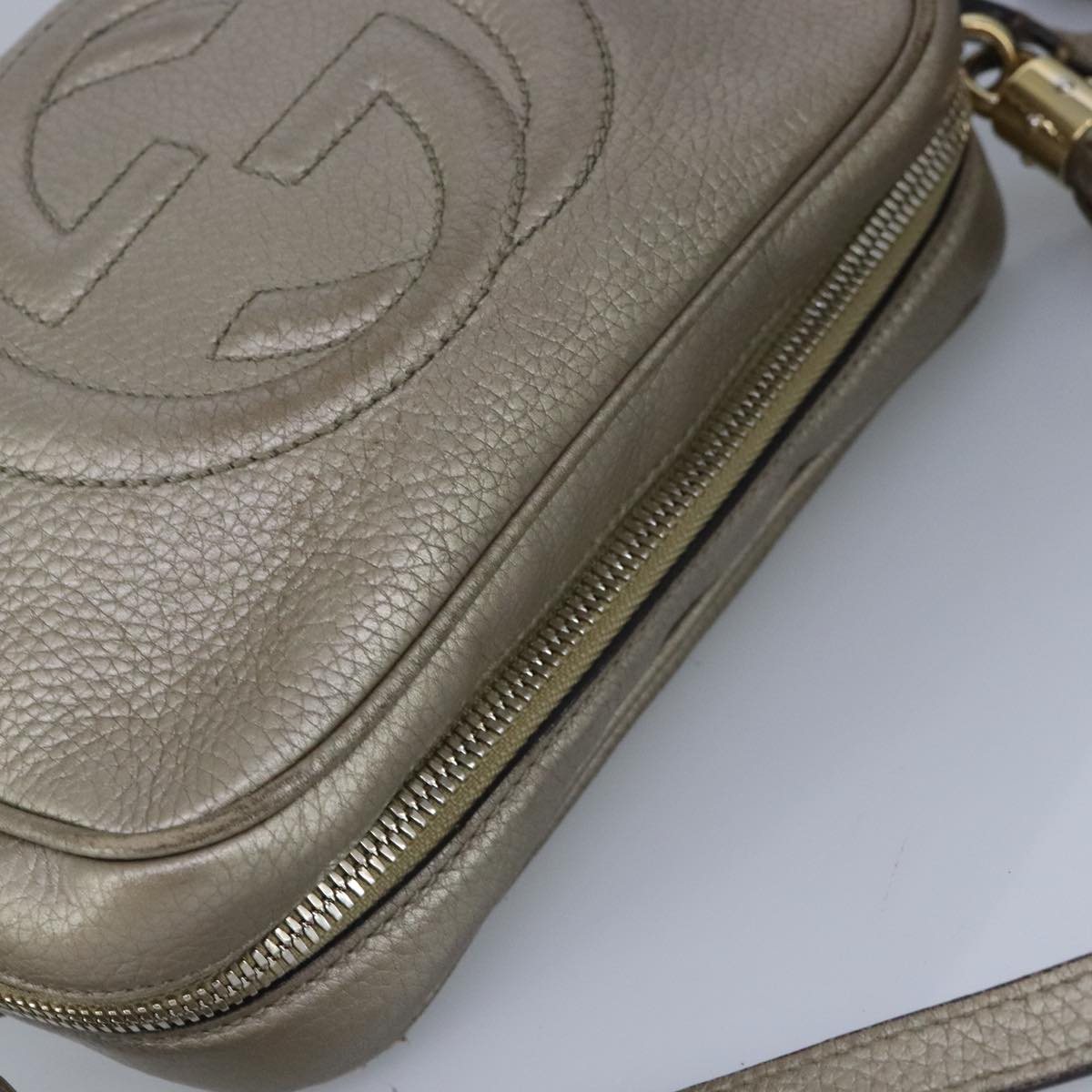 GUCCI Soho Shoulder Bag Leather Beige Gold 808364 Auth 98480