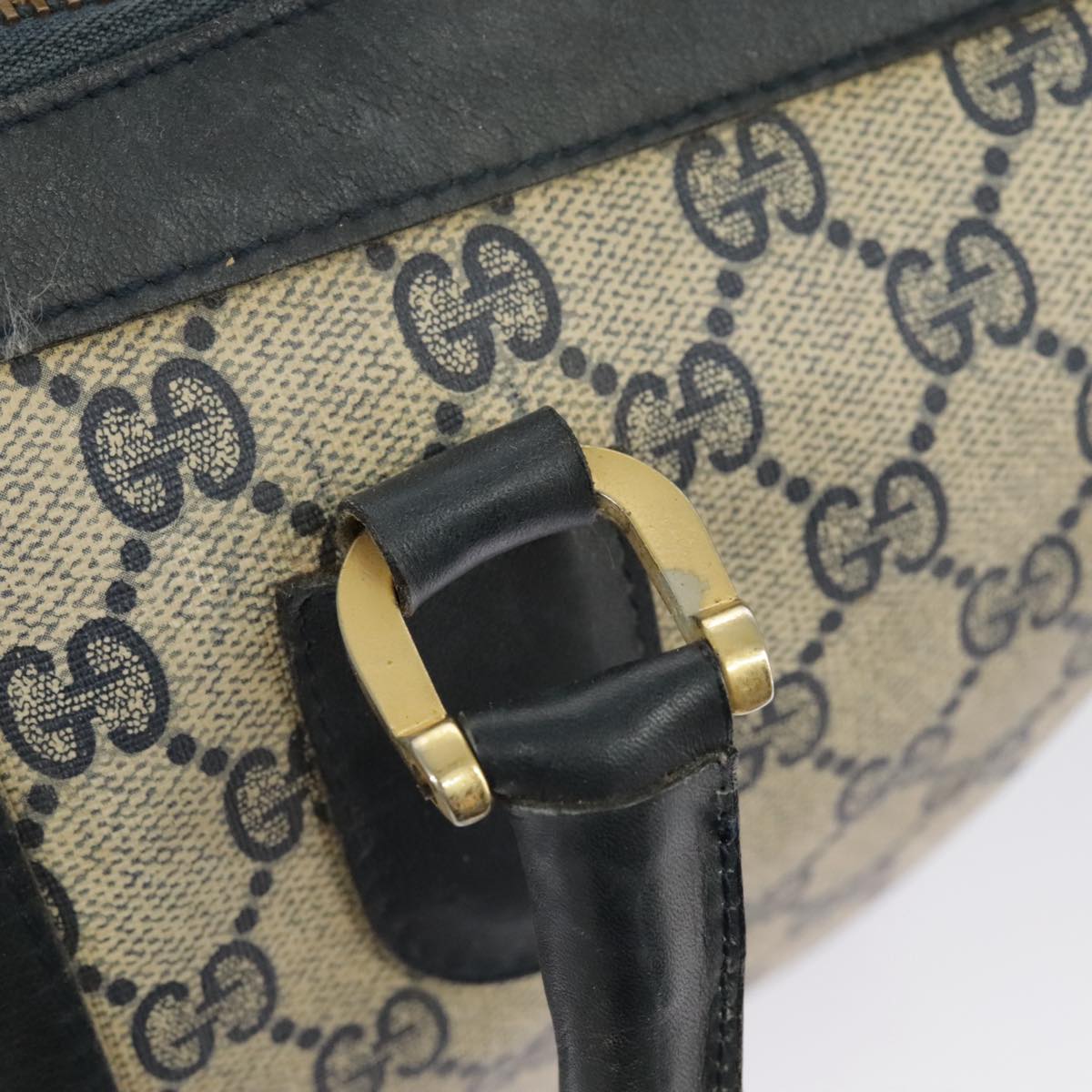 GUCCI GG Supreme Sherry Line Hand Bag PVC Navy Gold Red Auth 98485