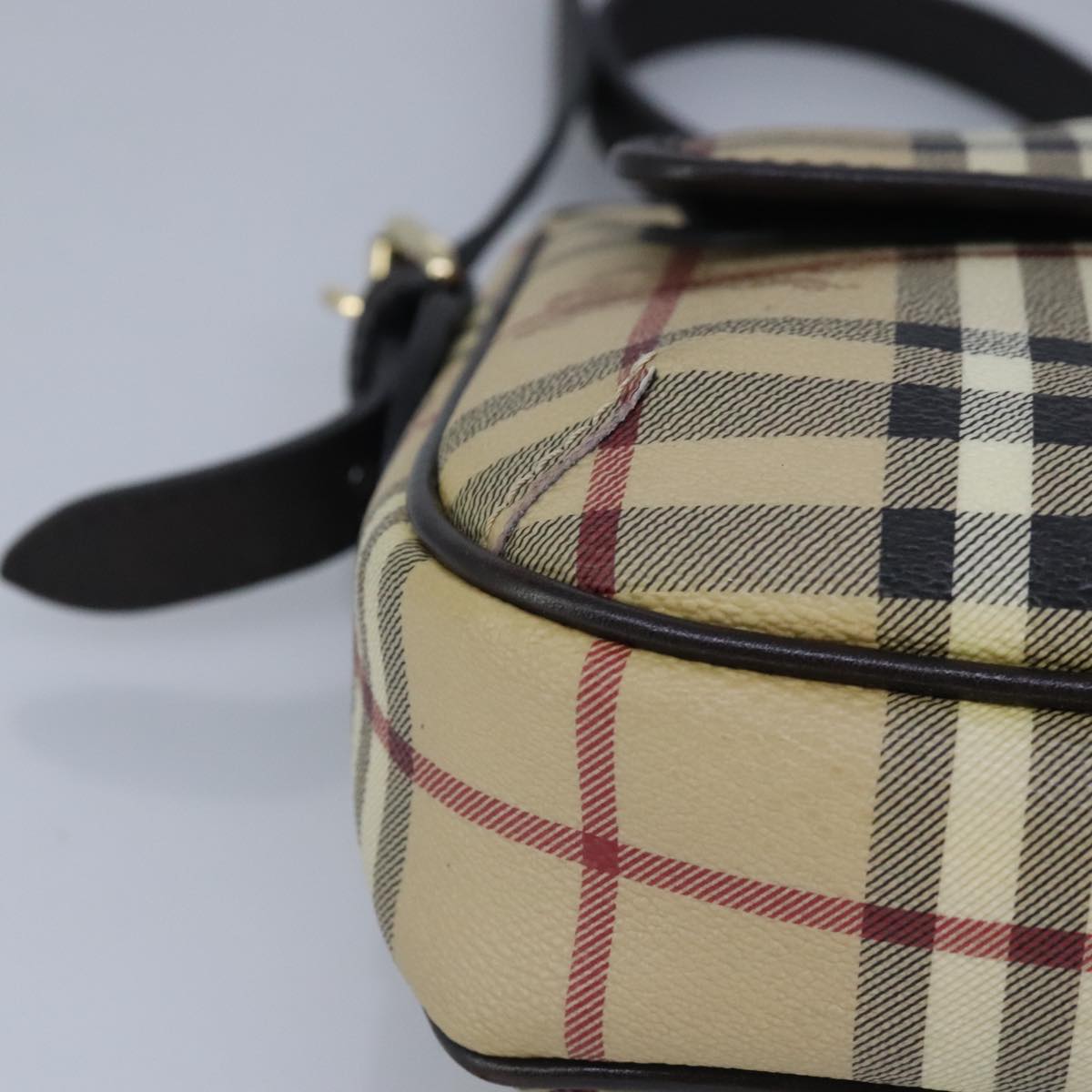 BURBERRY Nova Check Shoulder Bag PVC Beige Gold Auth 98487