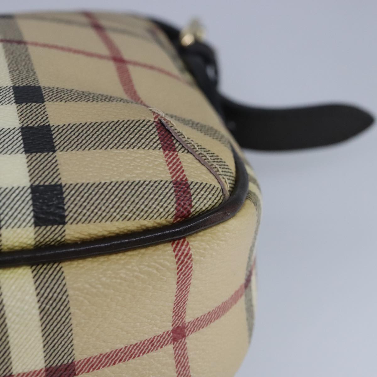 BURBERRY Nova Check Shoulder Bag PVC Beige Gold Auth 98487