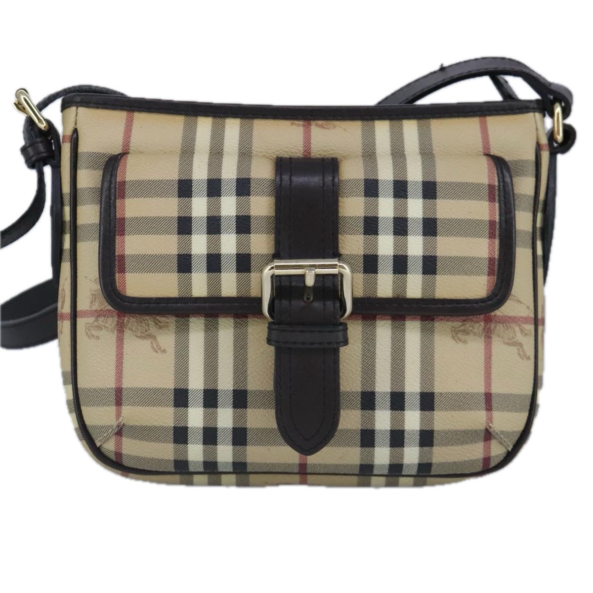 BURBERRY Nova Check Shoulder Bag PVC Beige Gold Auth 98487