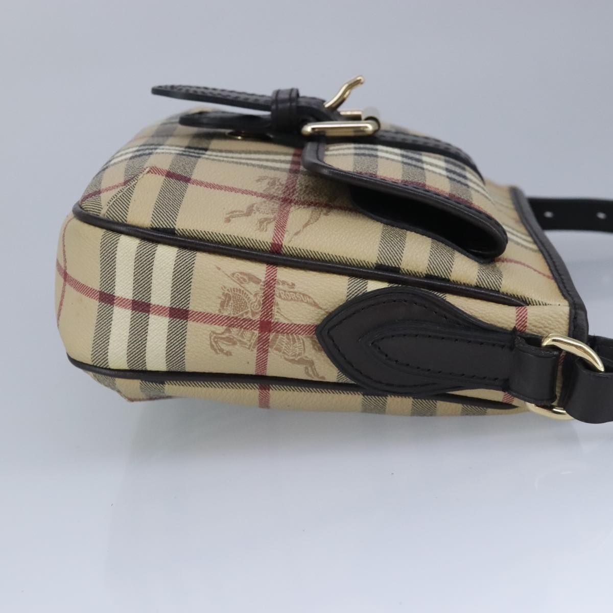 BURBERRY Nova Check Shoulder Bag PVC Beige Gold Auth 98487