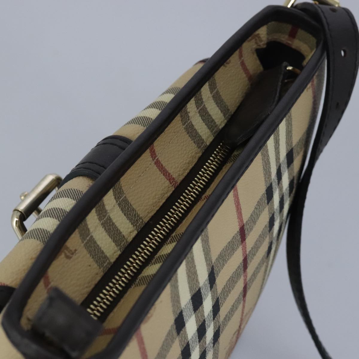 BURBERRY Nova Check Shoulder Bag PVC Beige Gold Auth 98487