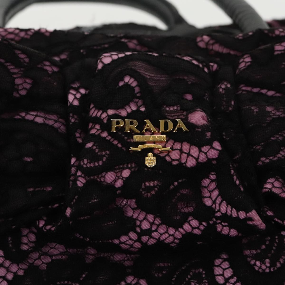 PRADA Hand Bag Nylon Pink Black gold Auth 98516