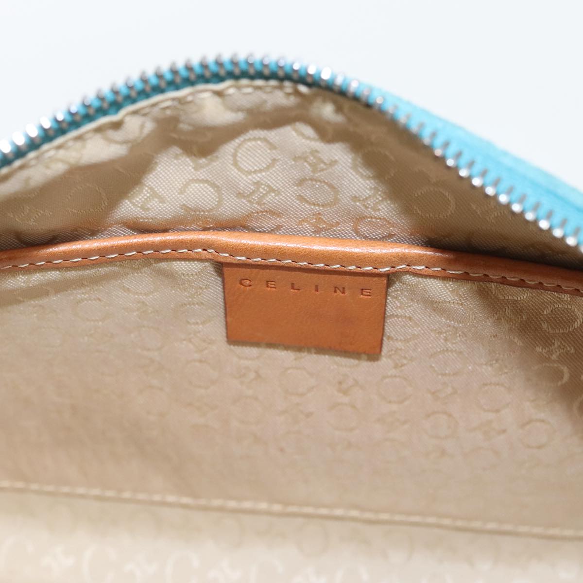 CELINE C Macadam Canvas Shoulder Bag Suede Turquoise Blue Silver Auth 98519