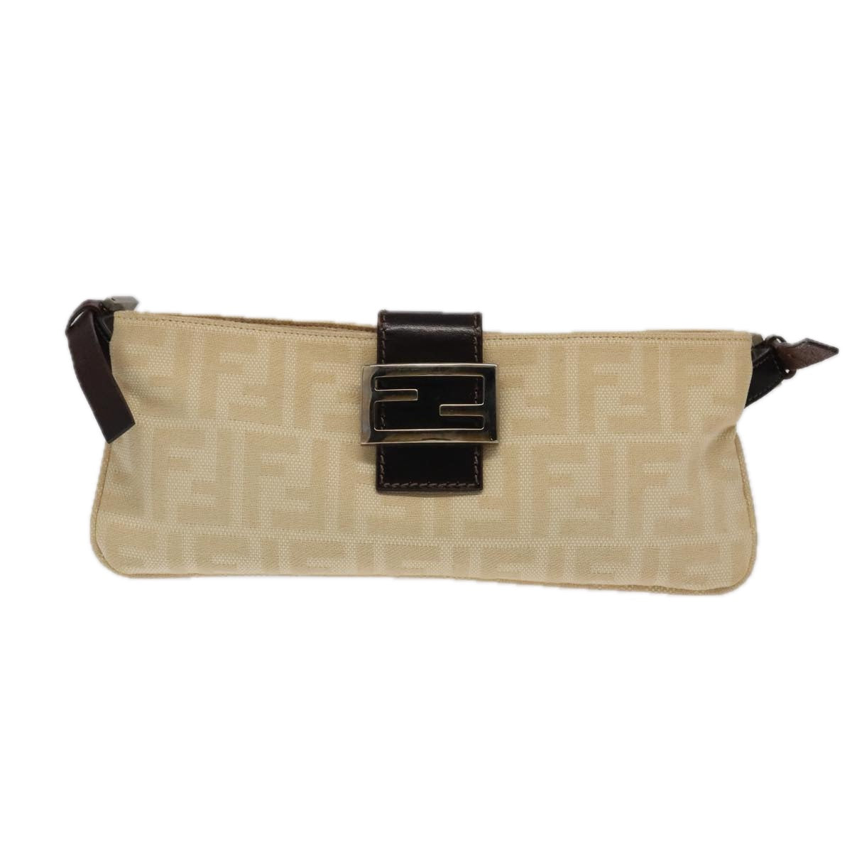 FENDI Zucca Canvas Mamma Baguette Shoulder Bag Beige Silver Auth 98522 - 0