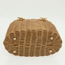 Salvatore Ferragamo Gancini Hand Bag Wicker Beige Gold Auth 98528AM-11
