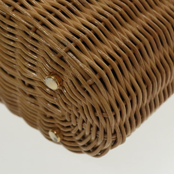 Salvatore Ferragamo Gancini Hand Bag Wicker Beige Gold Auth 98528AM