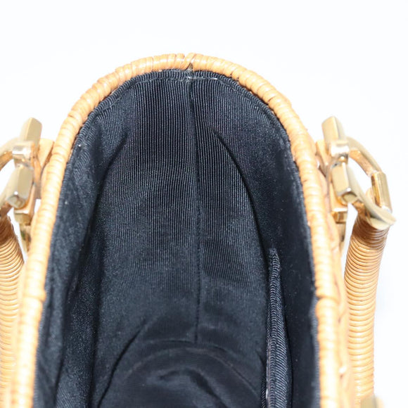 Salvatore Ferragamo Gancini Hand Bag Wicker Beige Gold Auth 98528M