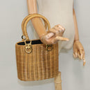 Salvatore Ferragamo Gancini Hand Bag Wicker Beige Gold Auth 98528AM-21