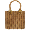 Salvatore Ferragamo Gancini Hand Bag Wicker Beige Gold Auth 98528AM-2