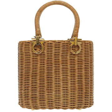 Salvatore Ferragamo Gancini Hand Bag Wicker Beige Gold Auth 98528AM - 0