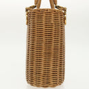 Salvatore Ferragamo Gancini Hand Bag Wicker Beige Gold Auth 98528AM-3