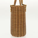 Salvatore Ferragamo Gancini Hand Bag Wicker Beige Gold Auth 98528AM-4