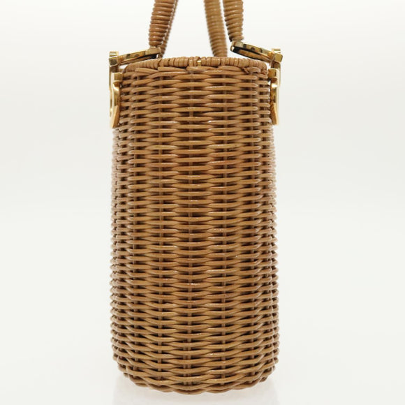 Salvatore Ferragamo Gancini Hand Bag Wicker Beige Gold Auth 98528AM