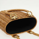 Salvatore Ferragamo Gancini Hand Bag Wicker Beige Gold Auth 98528AM-5