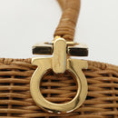 Salvatore Ferragamo Gancini Hand Bag Wicker Beige Gold Auth 98528AM-8