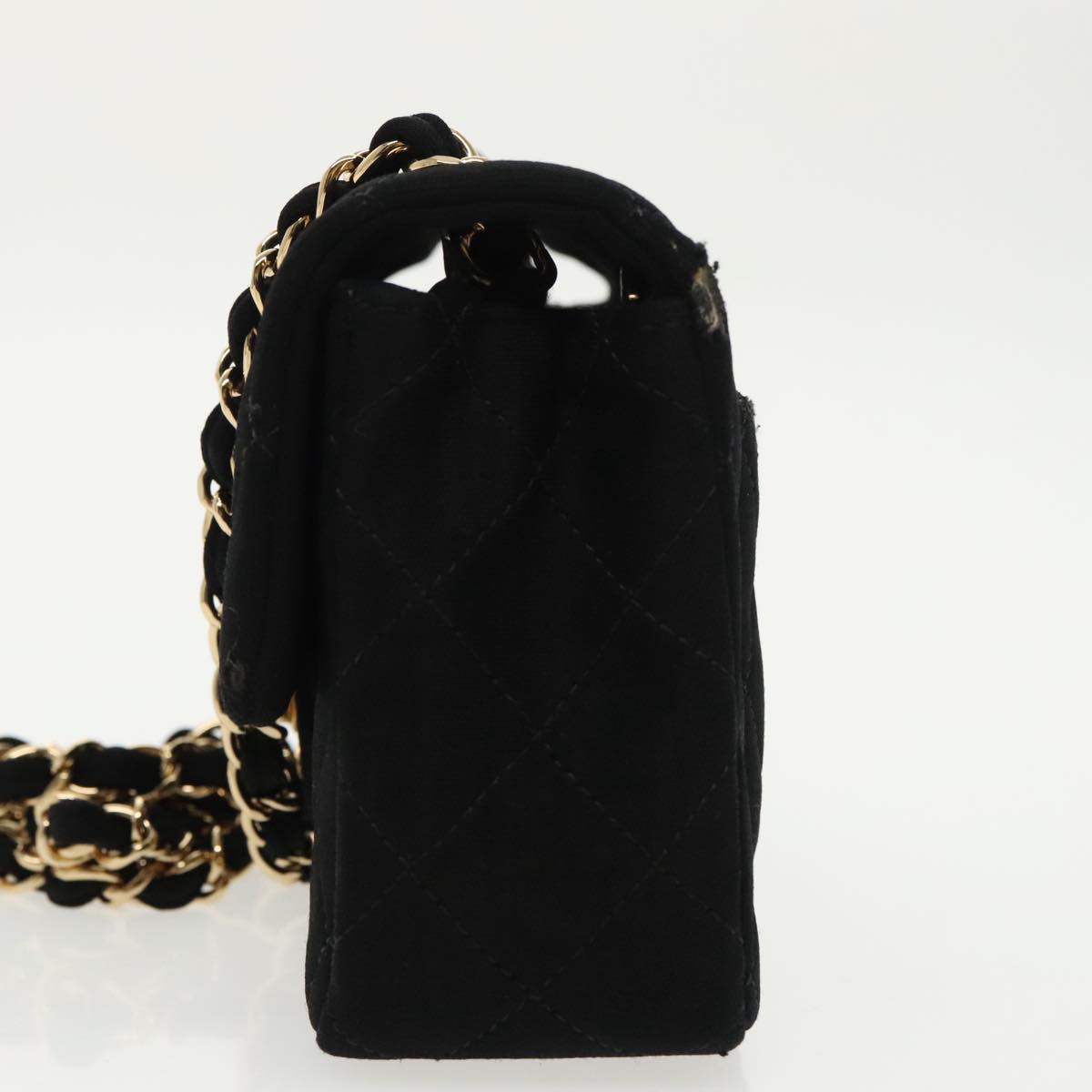 CHANEL Matelasse Chain Shoulder Bag Cotton Black Gold CC Auth 98531