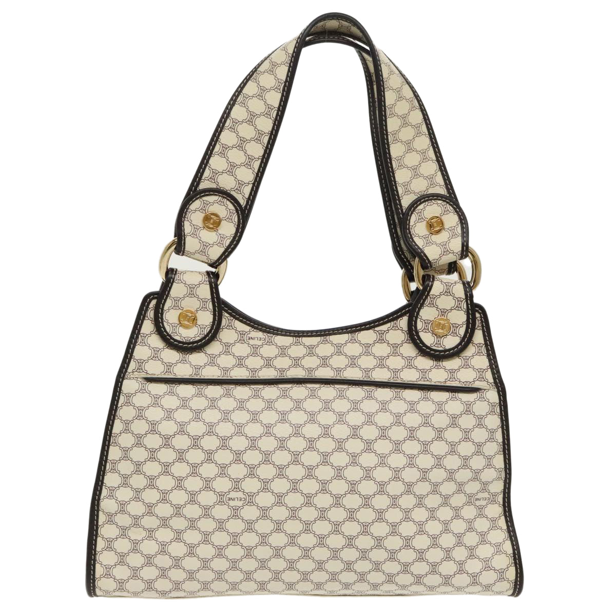 CELINE Macadam Canvas Hand Bag PVC White Gold Auth 98542 - 0