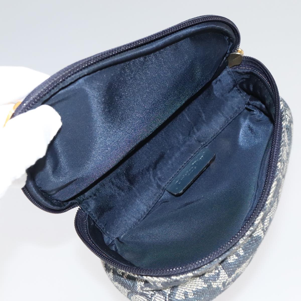 Christian Dior Trotter Canvas Saddle Pouch Navy Gold Auth 98543